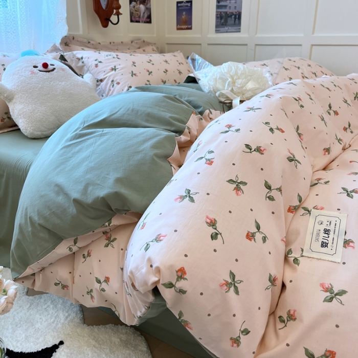 91家纺网 家纺一手货源 找家纺 米粒家纺 2023新款全棉印花四件套系列 初见-粉