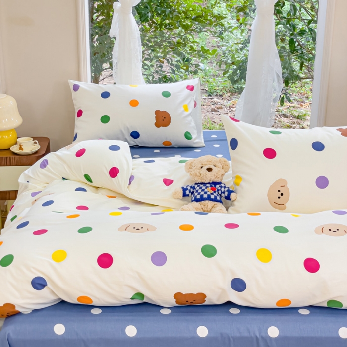 91家纺网 家纺一手货源 找家纺 珺柔家纺 2023新款13372全棉印花四件套 波点狗