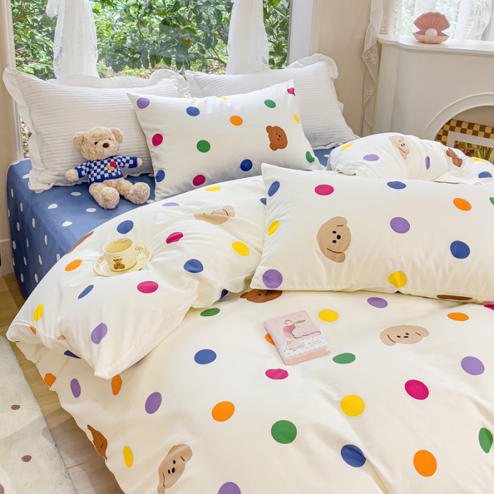 91家纺网 家纺一手货源 找家纺 珺柔家纺 2023新款13372全棉印花四件套 波点狗