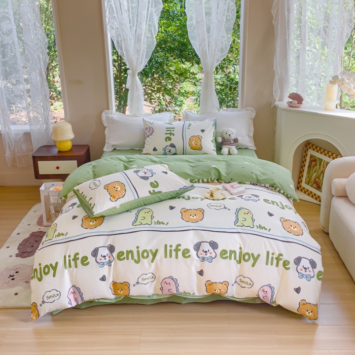 91家纺网 家纺一手货源 找家纺 珺柔家纺 2023新款13372全棉印花四件套 哈哈乐园