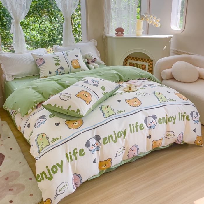 91家纺网 家纺一手货源 找家纺 珺柔家纺 2023新款13372全棉印花四件套 哈哈乐园