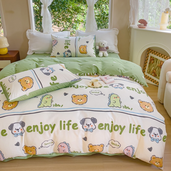 91家纺网 家纺一手货源 找家纺 珺柔家纺 2023新款13372全棉印花四件套 哈哈乐园