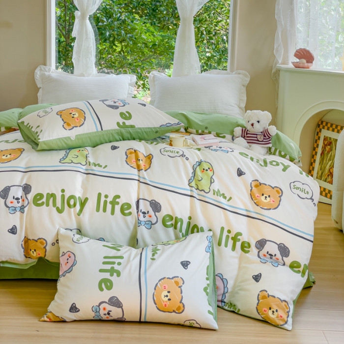 91家纺网 家纺一手货源 找家纺 珺柔家纺 2023新款13372全棉印花四件套 哈哈乐园