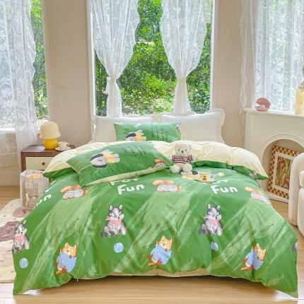 珺柔家纺 2023新款13372全棉印花四件套 可爱狗