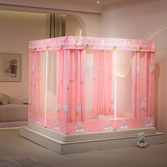 91家纺网 家纺一手货源 找家纺 千逸虹 2024新款印花遮光坐床回底蚊帐 萝卜兔