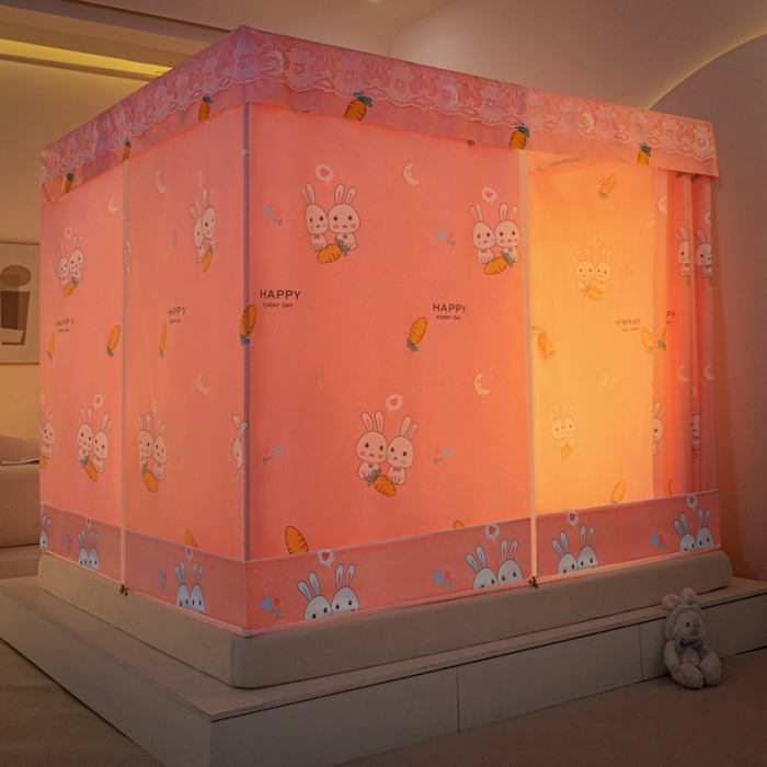 91家纺网 家纺一手货源 找家纺 千逸虹 2024新款印花遮光坐床回底蚊帐 萝卜兔