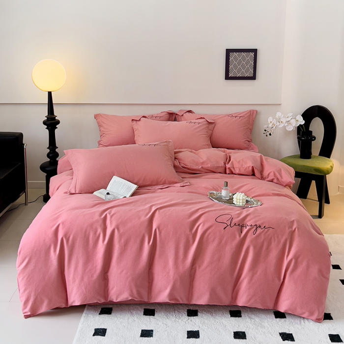 91家纺网 家纺一手货源 找家纺 品乐家纺 2023新款全棉磨毛英文字母绣系列四件套 艾丽沙