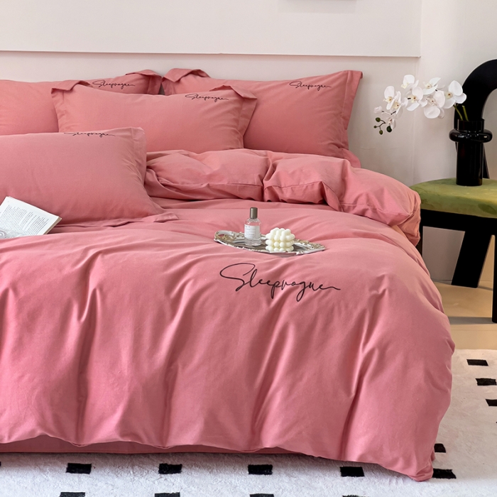 91家纺网 家纺一手货源 找家纺 品乐家纺 2023新款全棉磨毛英文字母绣系列四件套 艾丽沙