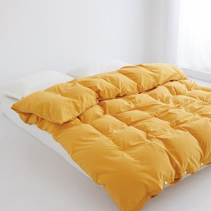 91家纺网 家纺一手货源 找家纺 安莱生活 2023新款水洗棉全棉色织高支高密纽扣款工艺单品被套 姜黄