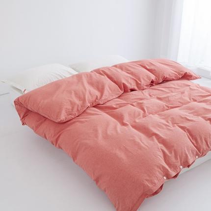 91家纺网 家纺一手货源 找家纺 安莱生活 2023新款水洗棉全棉色织高支高密纽扣款工艺单品被套 橘红