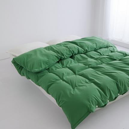 91家纺网 家纺一手货源 找家纺 安莱生活 2023新款水洗棉全棉色织高支高密纽扣款工艺单品被套 军绿