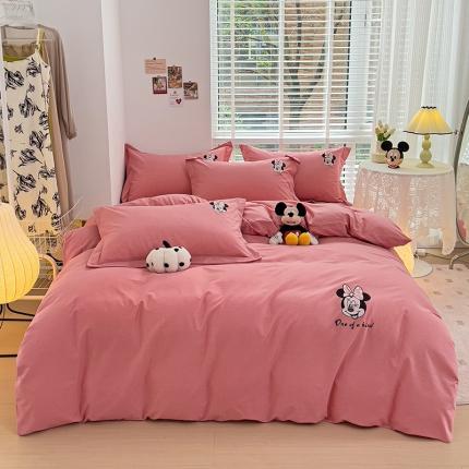 91家纺网 家纺一手货源 找家纺 品乐家纺 2023新款迪士尼全棉磨毛刺绣系列四件套 米妮豆沙