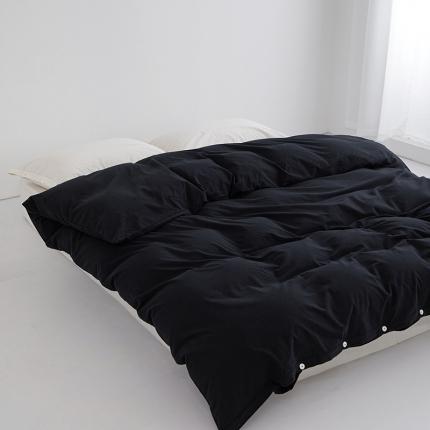 91家纺网 家纺一手货源 找家纺 安莱生活 2023新款水洗棉全棉色织高支高密纽扣款工艺单品被套 炭黑