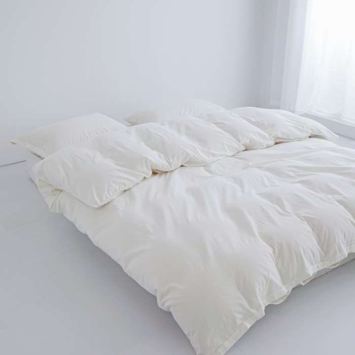 91家纺网 家纺一手货源 找家纺 安莱生活 2023新款水洗棉全棉色织高支高密纽扣款工艺单品被套 纯白