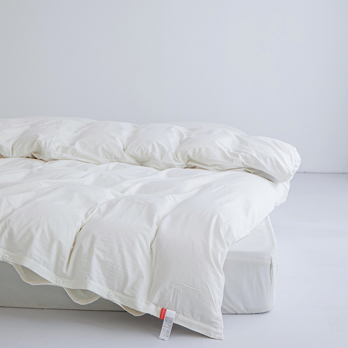 91家纺网 家纺一手货源 找家纺 安莱生活 2023新款水洗棉全棉色织高支高密纽扣款工艺单品被套 纯白