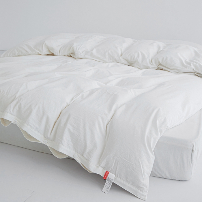 91家纺网 家纺一手货源 找家纺 安莱生活 2023新款水洗棉全棉色织高支高密纽扣款工艺单品被套 纯白