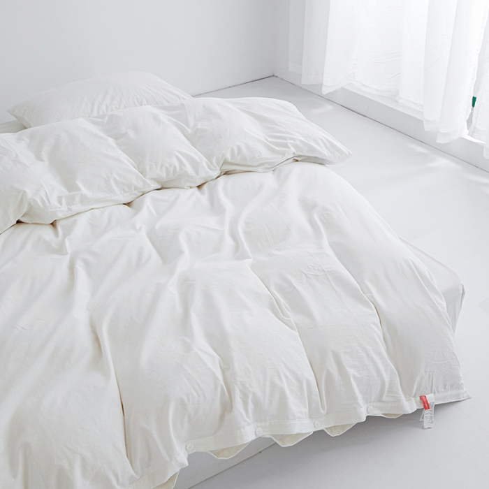 91家纺网 家纺一手货源 找家纺 安莱生活 2023新款水洗棉全棉色织高支高密纽扣款工艺单品被套 纯白