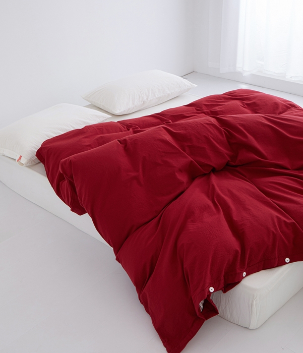 91家纺网 家纺一手货源 找家纺 安莱生活 2023新款水洗棉全棉色织高支高密纽扣款工艺单品被套 大红