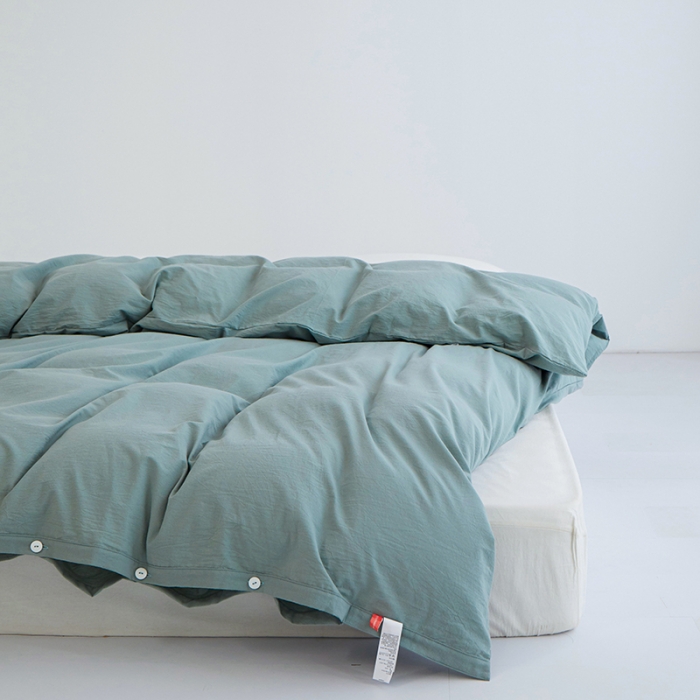 91家纺网 家纺一手货源 找家纺 安莱生活 2023新款水洗棉全棉色织高支高密纽扣款工艺单品被套 灰绿