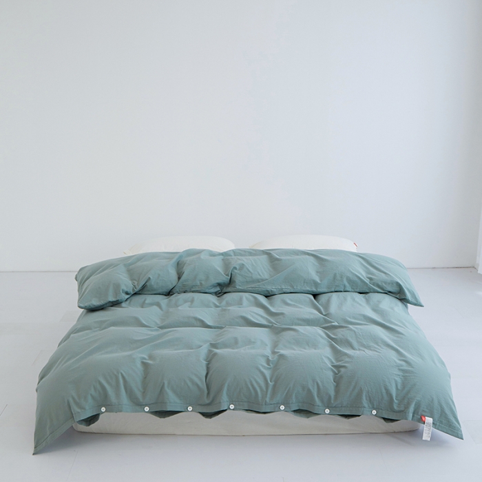 91家纺网 家纺一手货源 找家纺 安莱生活 2023新款水洗棉全棉色织高支高密纽扣款工艺单品被套 灰绿