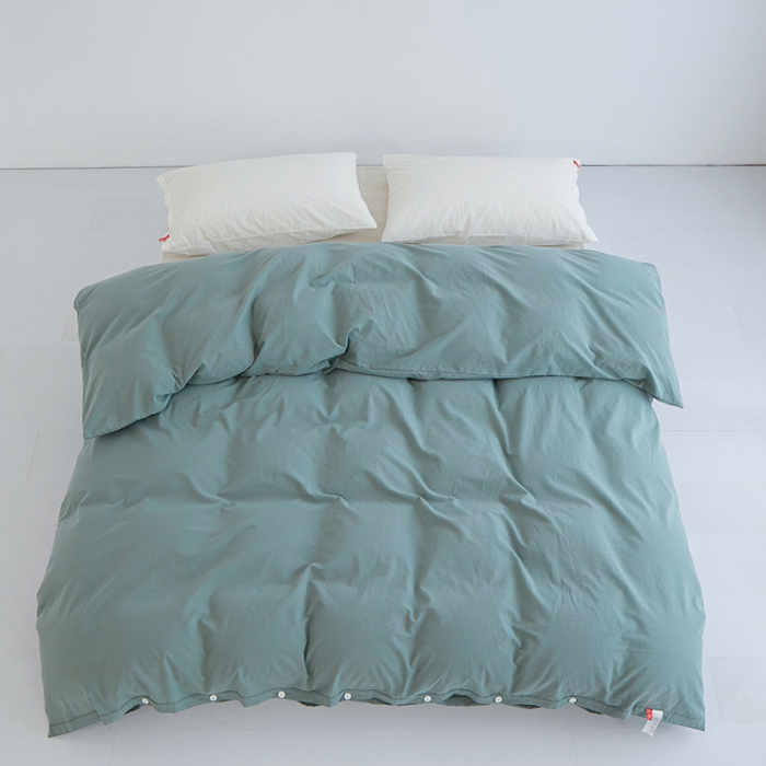 91家纺网 家纺一手货源 找家纺 安莱生活 2023新款水洗棉全棉色织高支高密纽扣款工艺单品被套 灰绿