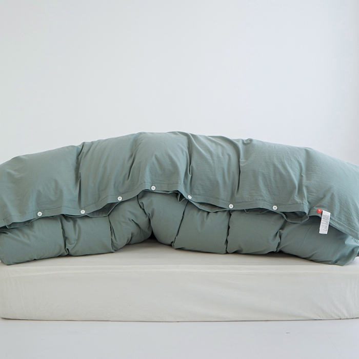 91家纺网 家纺一手货源 找家纺 安莱生活 2023新款水洗棉全棉色织高支高密纽扣款工艺单品被套 灰绿