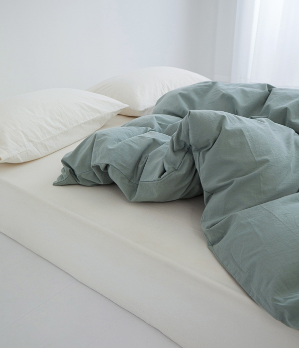 91家纺网 家纺一手货源 找家纺 安莱生活 2023新款水洗棉全棉色织高支高密纽扣款工艺单品被套 灰绿