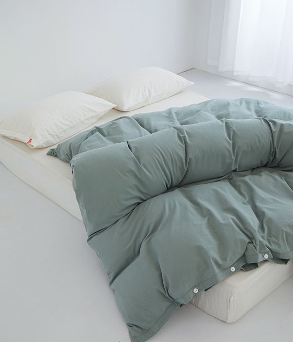 91家纺网 家纺一手货源 找家纺 安莱生活 2023新款水洗棉全棉色织高支高密纽扣款工艺单品被套 灰绿