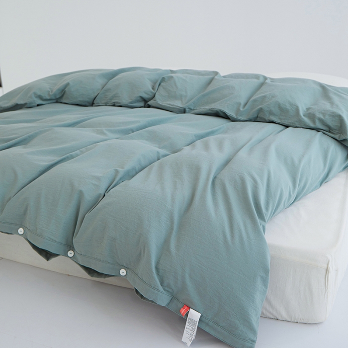 91家纺网 家纺一手货源 找家纺 安莱生活 2023新款水洗棉全棉色织高支高密纽扣款工艺单品被套 灰绿