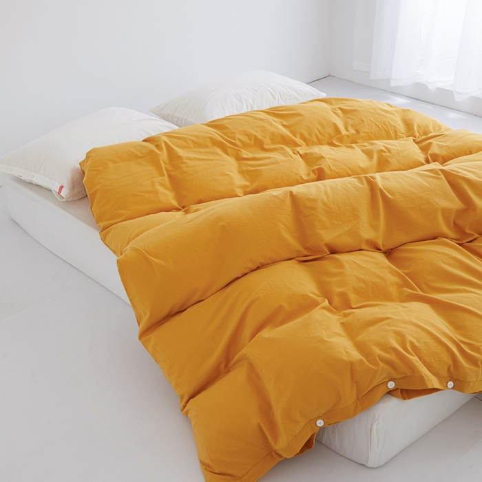 91家纺网 家纺一手货源 找家纺 安莱生活 2023新款水洗棉全棉色织高支高密纽扣款工艺单品被套 姜黄