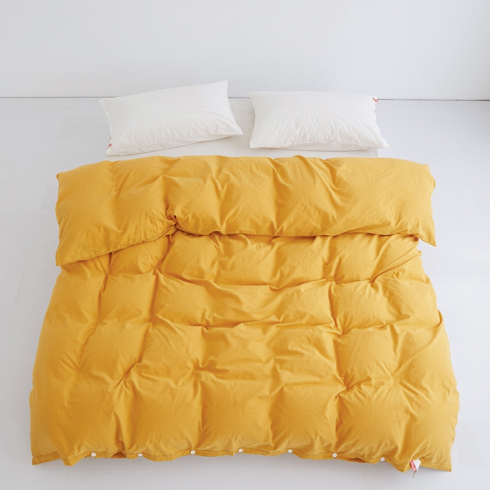 91家纺网 家纺一手货源 找家纺 安莱生活 2023新款水洗棉全棉色织高支高密纽扣款工艺单品被套 姜黄