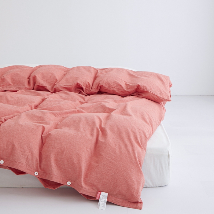 91家纺网 家纺一手货源 找家纺 安莱生活 2023新款水洗棉全棉色织高支高密纽扣款工艺单品被套 橘红