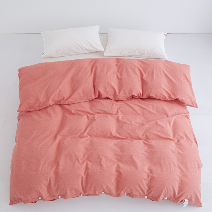 91家纺网 家纺一手货源 找家纺 安莱生活 2023新款水洗棉全棉色织高支高密纽扣款工艺单品被套 橘红