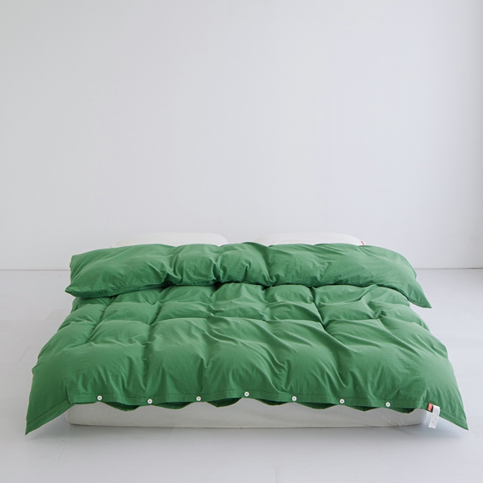 91家纺网 家纺一手货源 找家纺 安莱生活 2023新款水洗棉全棉色织高支高密纽扣款工艺单品被套 军绿