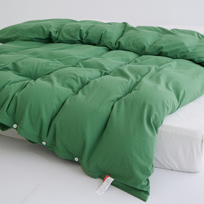 91家纺网 家纺一手货源 找家纺 安莱生活 2023新款水洗棉全棉色织高支高密纽扣款工艺单品被套 军绿