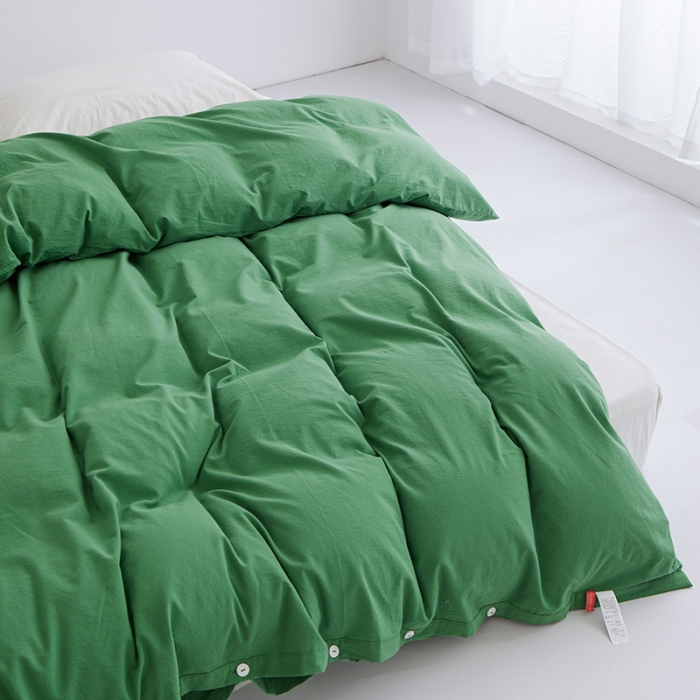 91家纺网 家纺一手货源 找家纺 安莱生活 2023新款水洗棉全棉色织高支高密纽扣款工艺单品被套 军绿