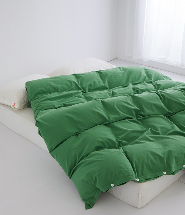 91家纺网 家纺一手货源 找家纺 安莱生活 2023新款水洗棉全棉色织高支高密纽扣款工艺单品被套 军绿