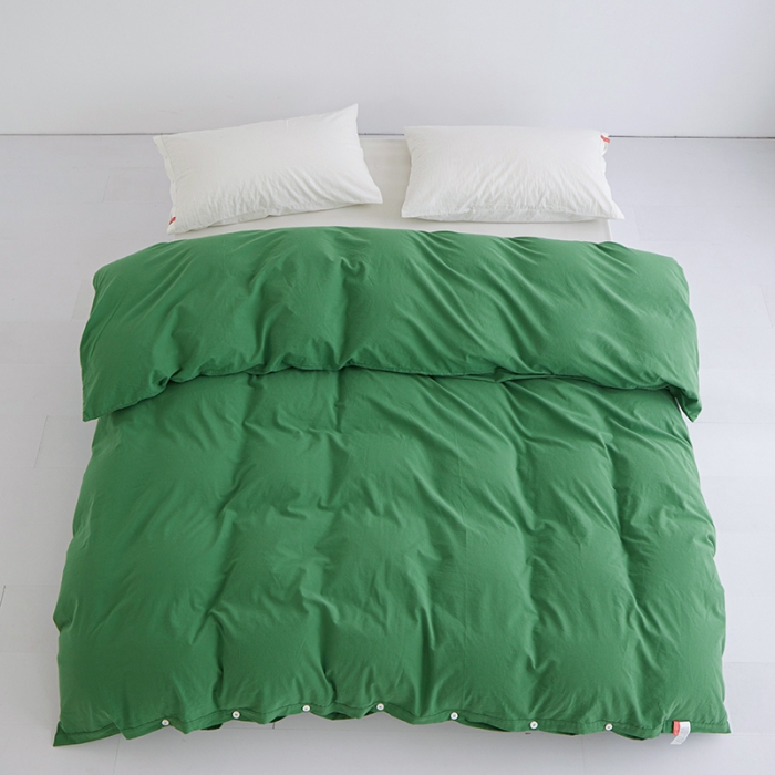 91家纺网 家纺一手货源 找家纺 安莱生活 2023新款水洗棉全棉色织高支高密纽扣款工艺单品被套 军绿