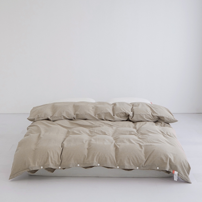 91家纺网 家纺一手货源 找家纺 安莱生活 2023新款水洗棉全棉色织高支高密纽扣款工艺单品被套 卡其