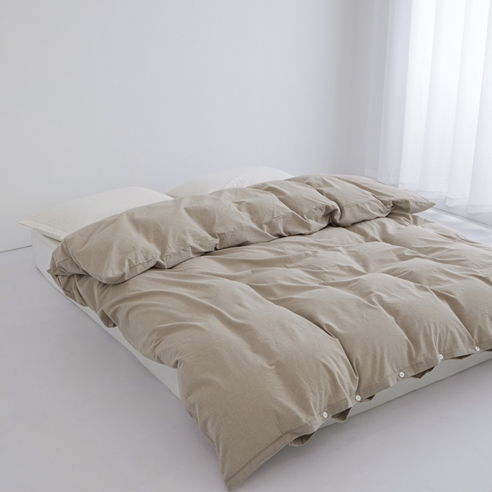 91家纺网 家纺一手货源 找家纺 安莱生活 2023新款水洗棉全棉色织高支高密纽扣款工艺单品被套 卡其