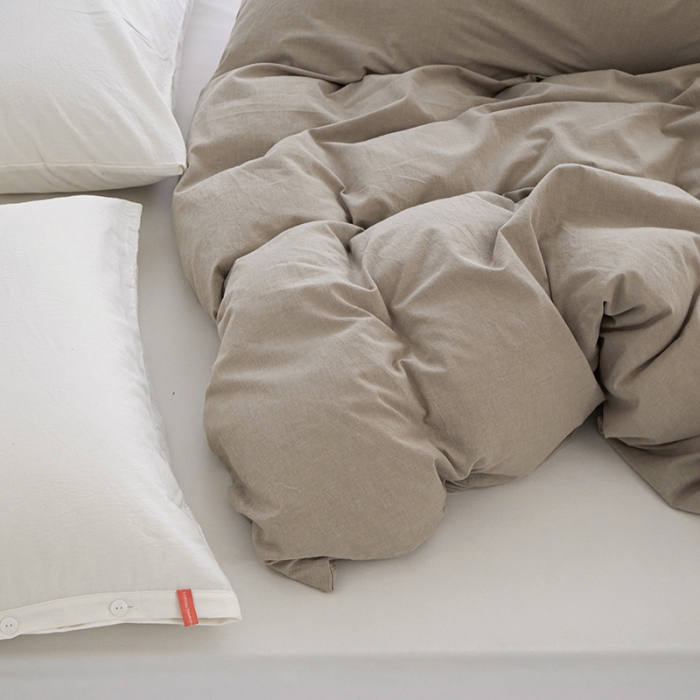 91家纺网 家纺一手货源 找家纺 安莱生活 2023新款水洗棉全棉色织高支高密纽扣款工艺单品被套 卡其