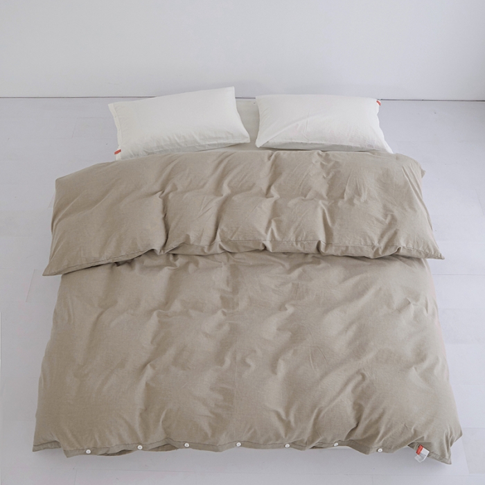 91家纺网 家纺一手货源 找家纺 安莱生活 2023新款水洗棉全棉色织高支高密纽扣款工艺单品被套 卡其