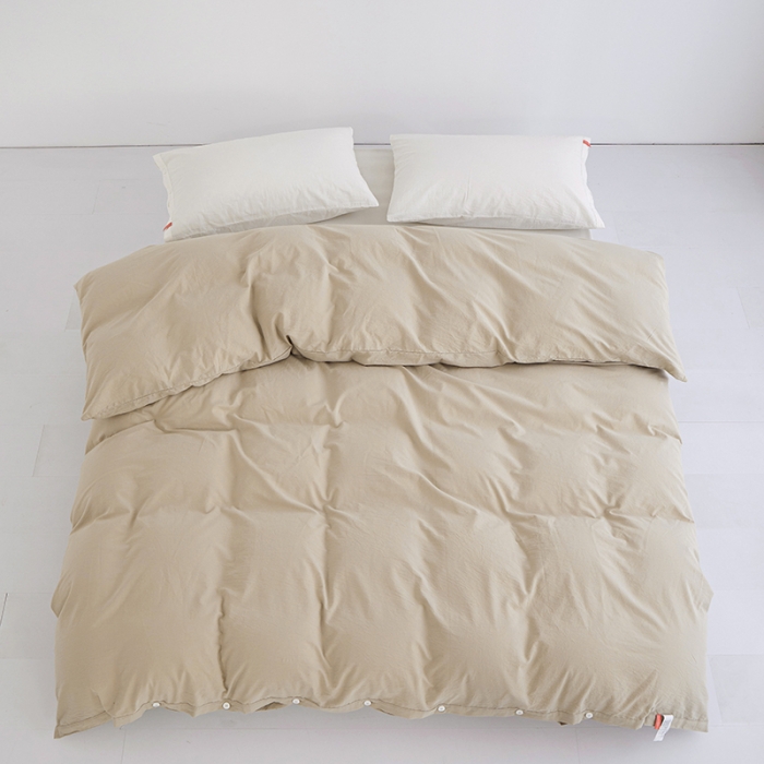 91家纺网 家纺一手货源 找家纺 安莱生活 2023新款水洗棉全棉色织高支高密纽扣款工艺单品被套 米驼