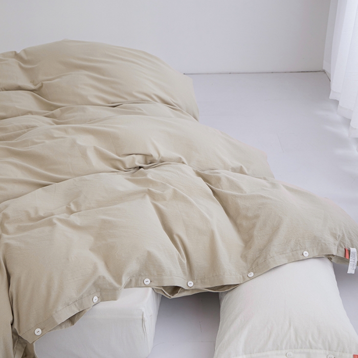 91家纺网 家纺一手货源 找家纺 安莱生活 2023新款水洗棉全棉色织高支高密纽扣款工艺单品被套 米驼