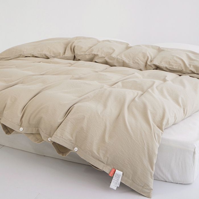 91家纺网 家纺一手货源 找家纺 安莱生活 2023新款水洗棉全棉色织高支高密纽扣款工艺单品被套 米驼