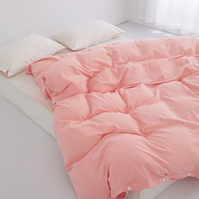 91家纺网 家纺一手货源 找家纺 安莱生活 2023新款水洗棉全棉色织高支高密纽扣款工艺单品被套 嫩粉