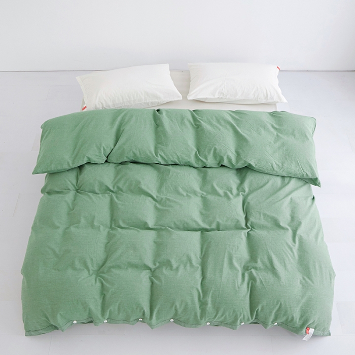 91家纺网 家纺一手货源 找家纺 安莱生活 2023新款水洗棉全棉色织高支高密纽扣款工艺单品被套 嫩绿