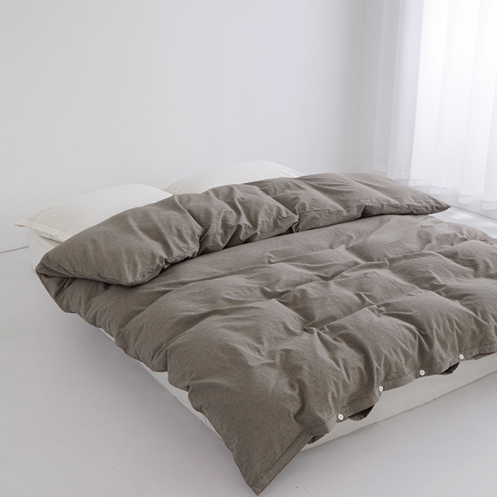 91家纺网 家纺一手货源 找家纺 安莱生活 2023新款水洗棉全棉色织高支高密纽扣款工艺单品被套 浅咖