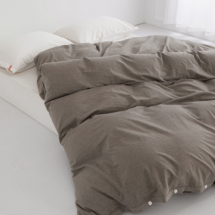 91家纺网 家纺一手货源 找家纺 安莱生活 2023新款水洗棉全棉色织高支高密纽扣款工艺单品被套 浅咖