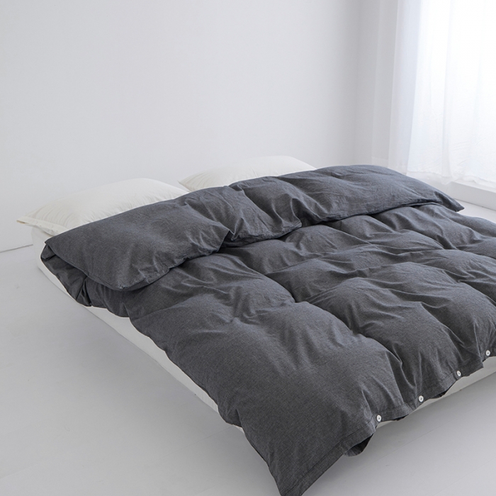 91家纺网 家纺一手货源 找家纺 安莱生活 2023新款水洗棉全棉色织高支高密纽扣款工艺单品被套 深灰